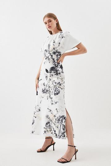 Floral Multi Lightweight Crepe Tailored Printed Maxi Column Dress