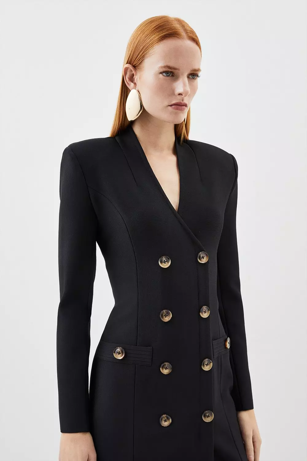 Figure Form Bandage Blazer Style Knit Midi Dress