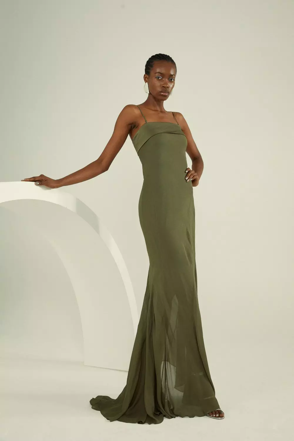 Khaki bandeau 2025 maxi dress