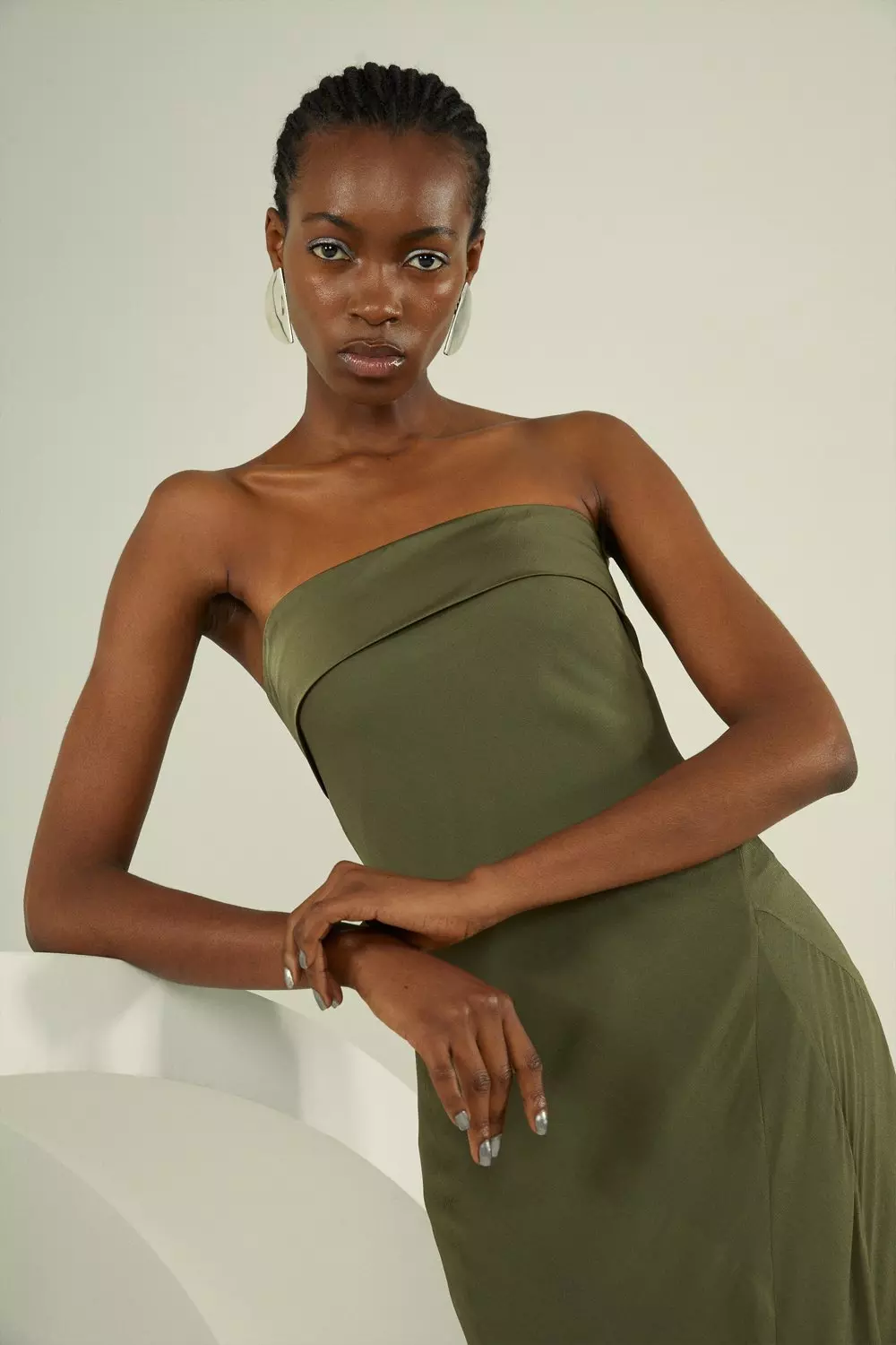 Khaki bandeau 2025 maxi dress