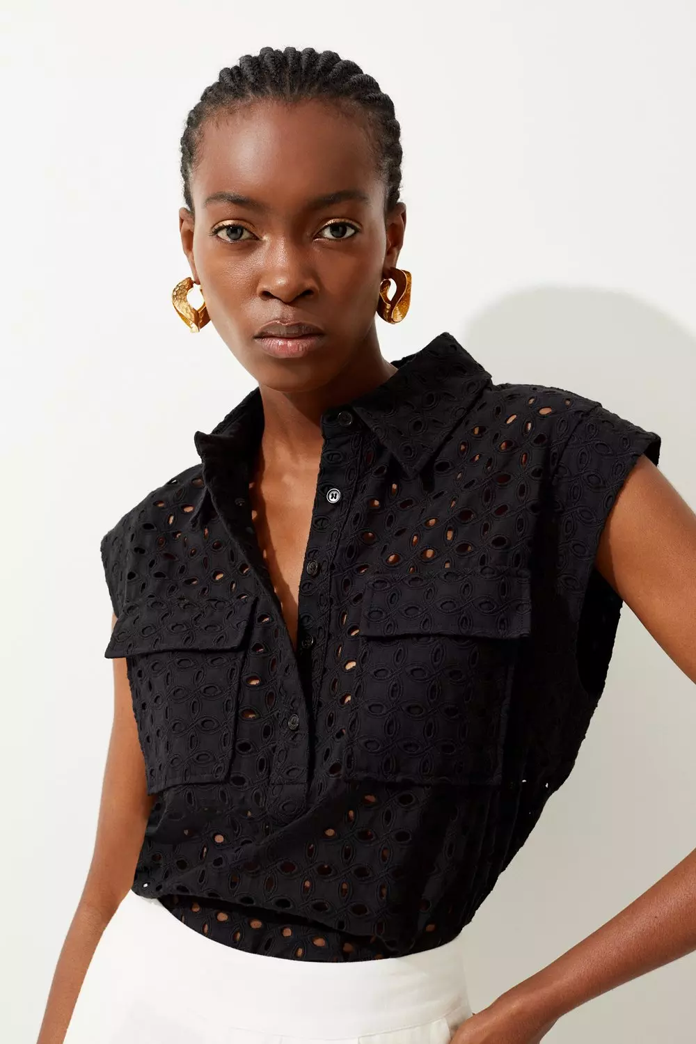 Black sleeveless shop button down shirt