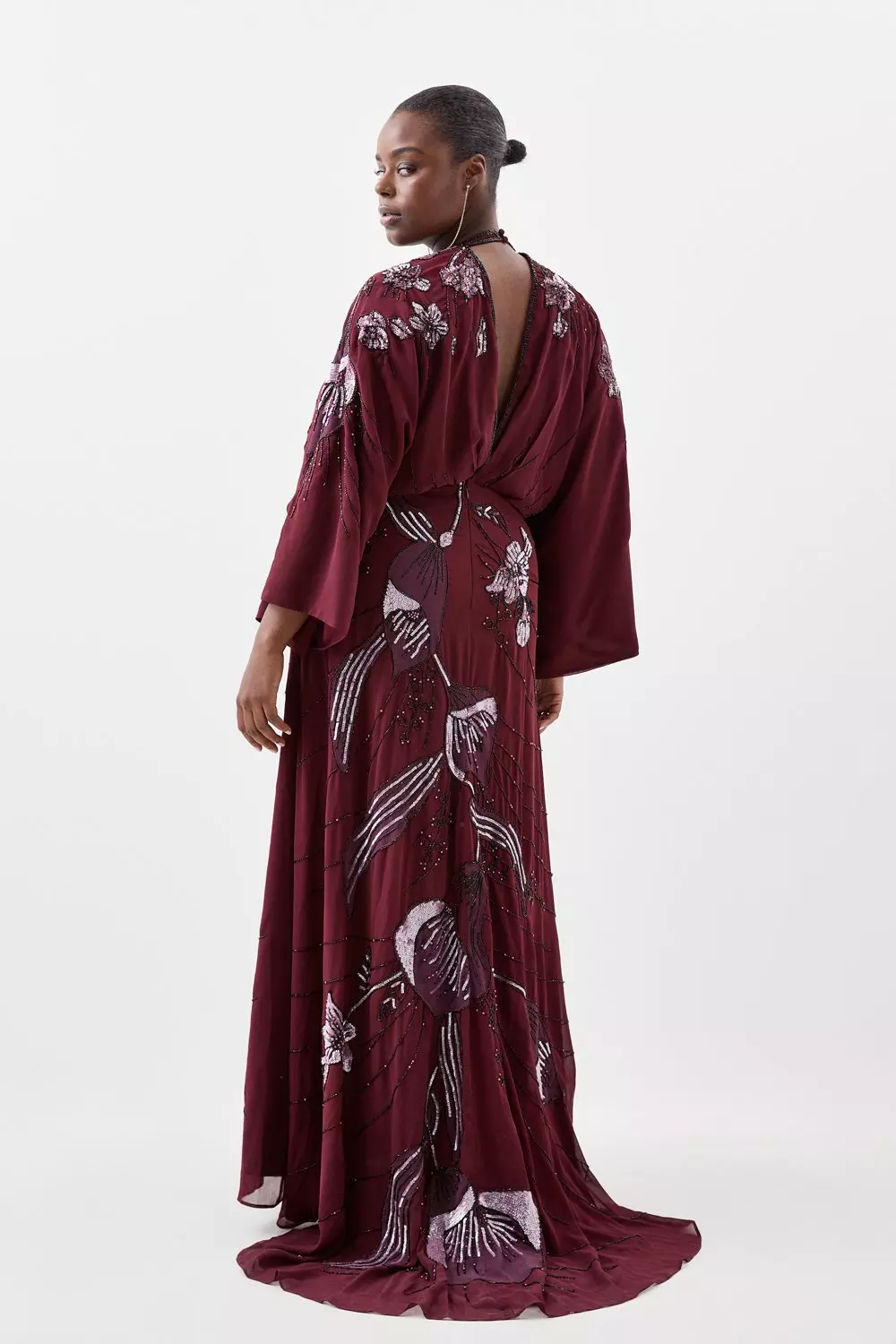 Plunge Embellished Woven Kimono Sleeve Maxi Dress | Karen Millen