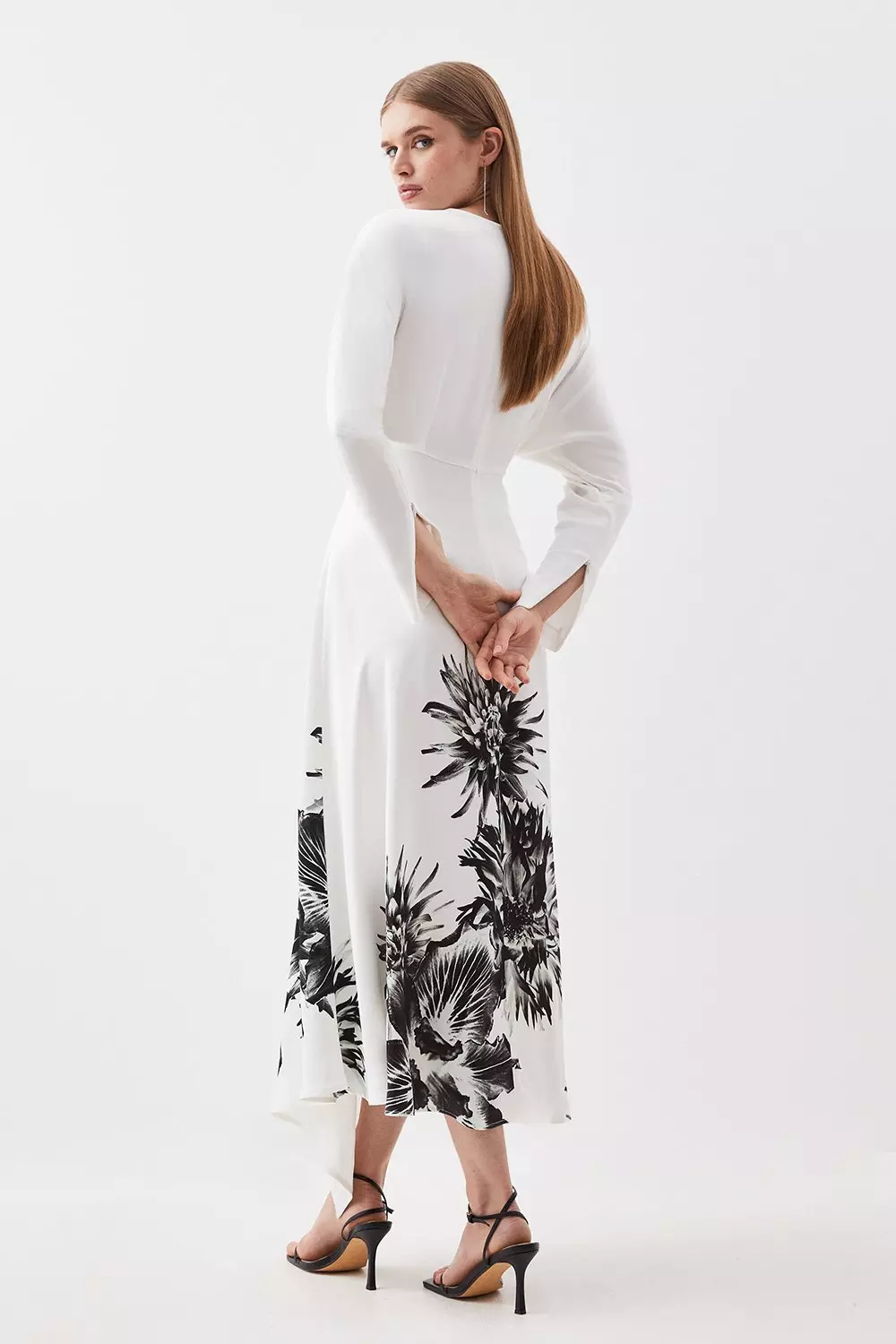 Satin Crepe Floral Long Sleeve Woven Maxi Dress | Karen Millen