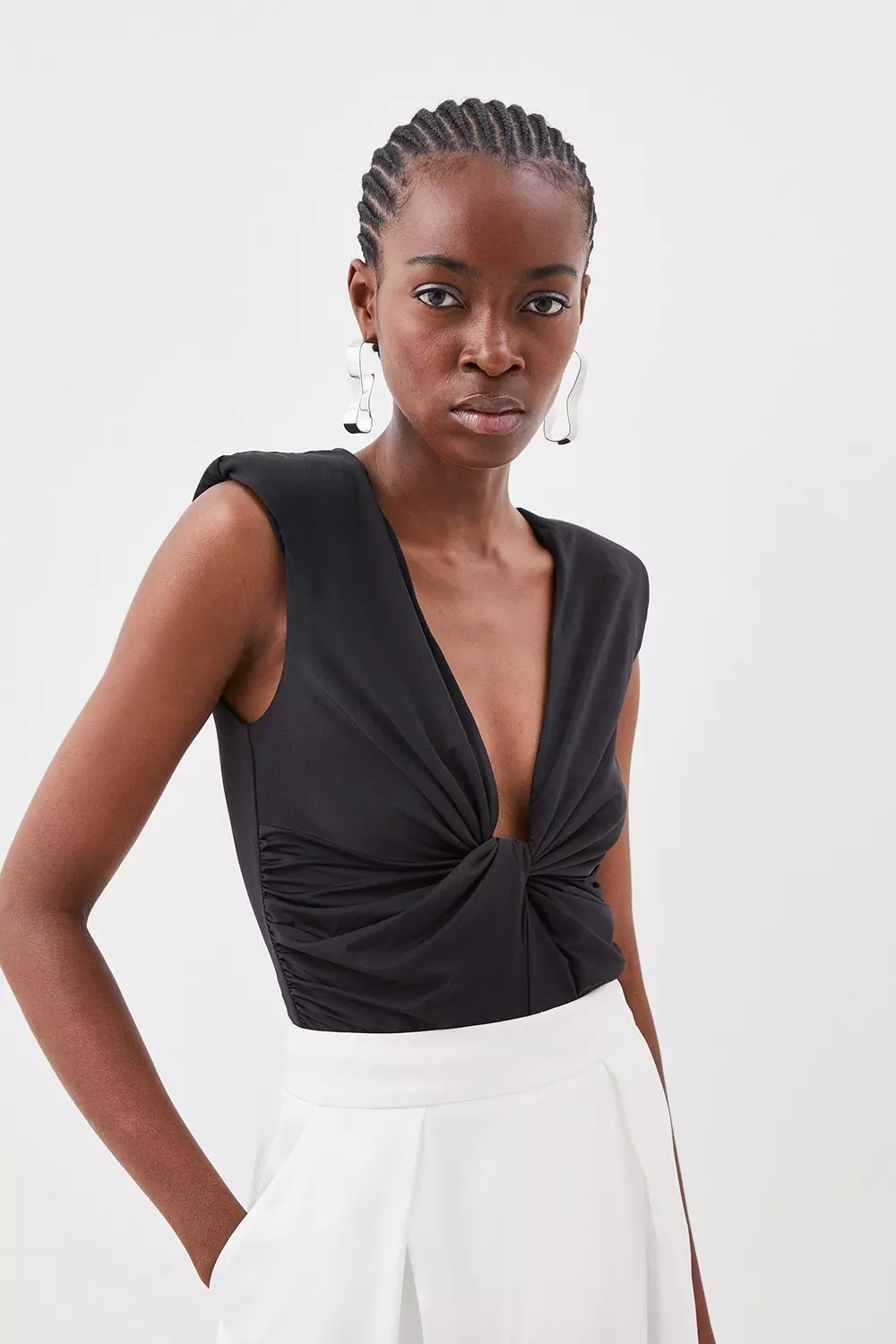 Neck Twist Crepe Jersey Top - Black