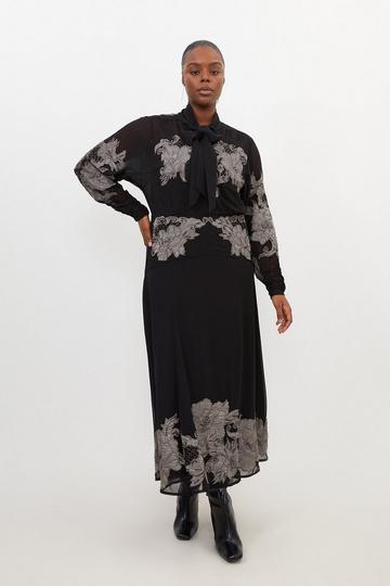 Plus Size Velvet Applique Satin Woven Maxi Dress silver