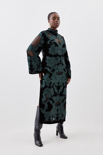 Plus Size Velvet Applique Woven Column Dress fig