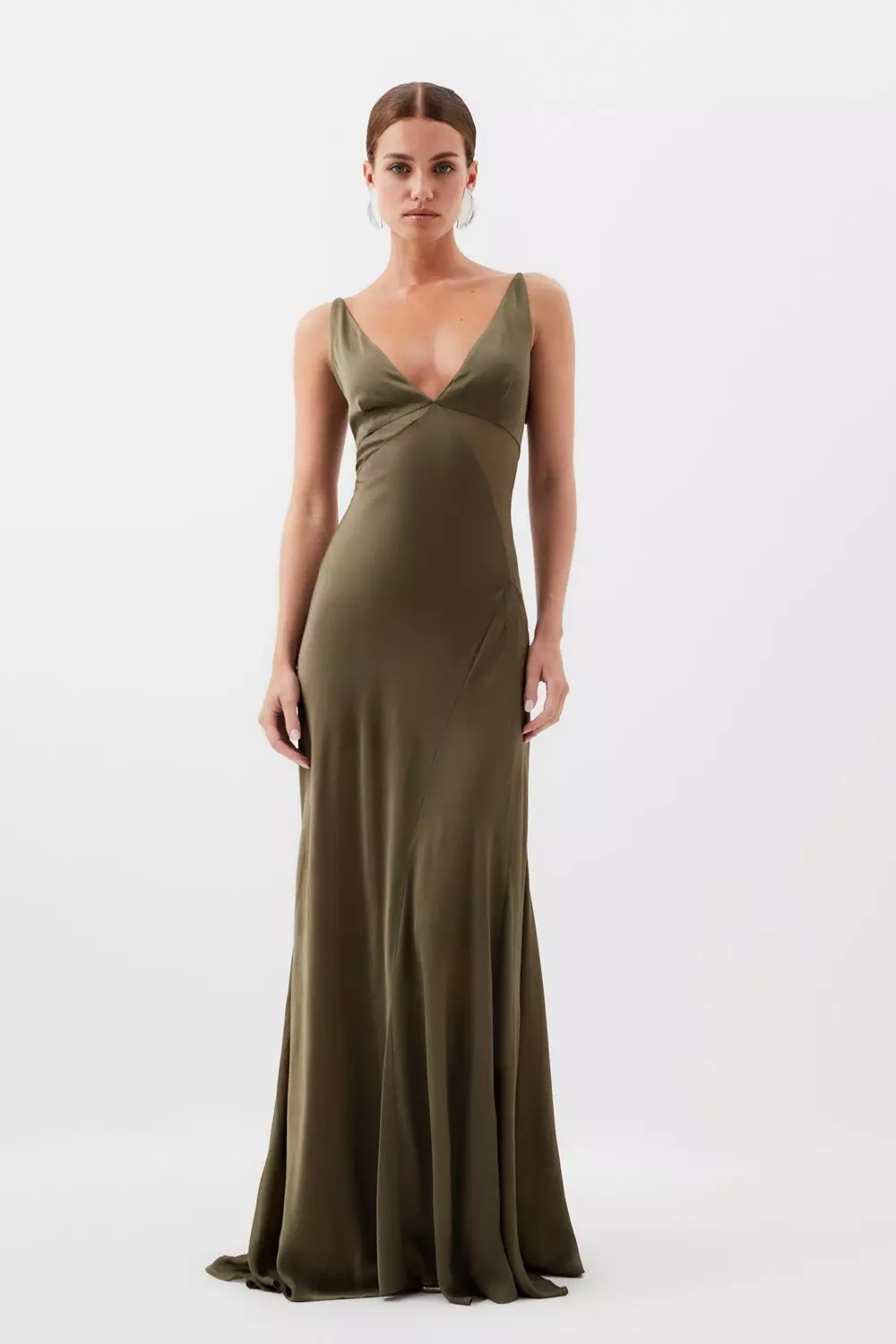 Petite Sheer Panelled Satin Woven Maxi Dress