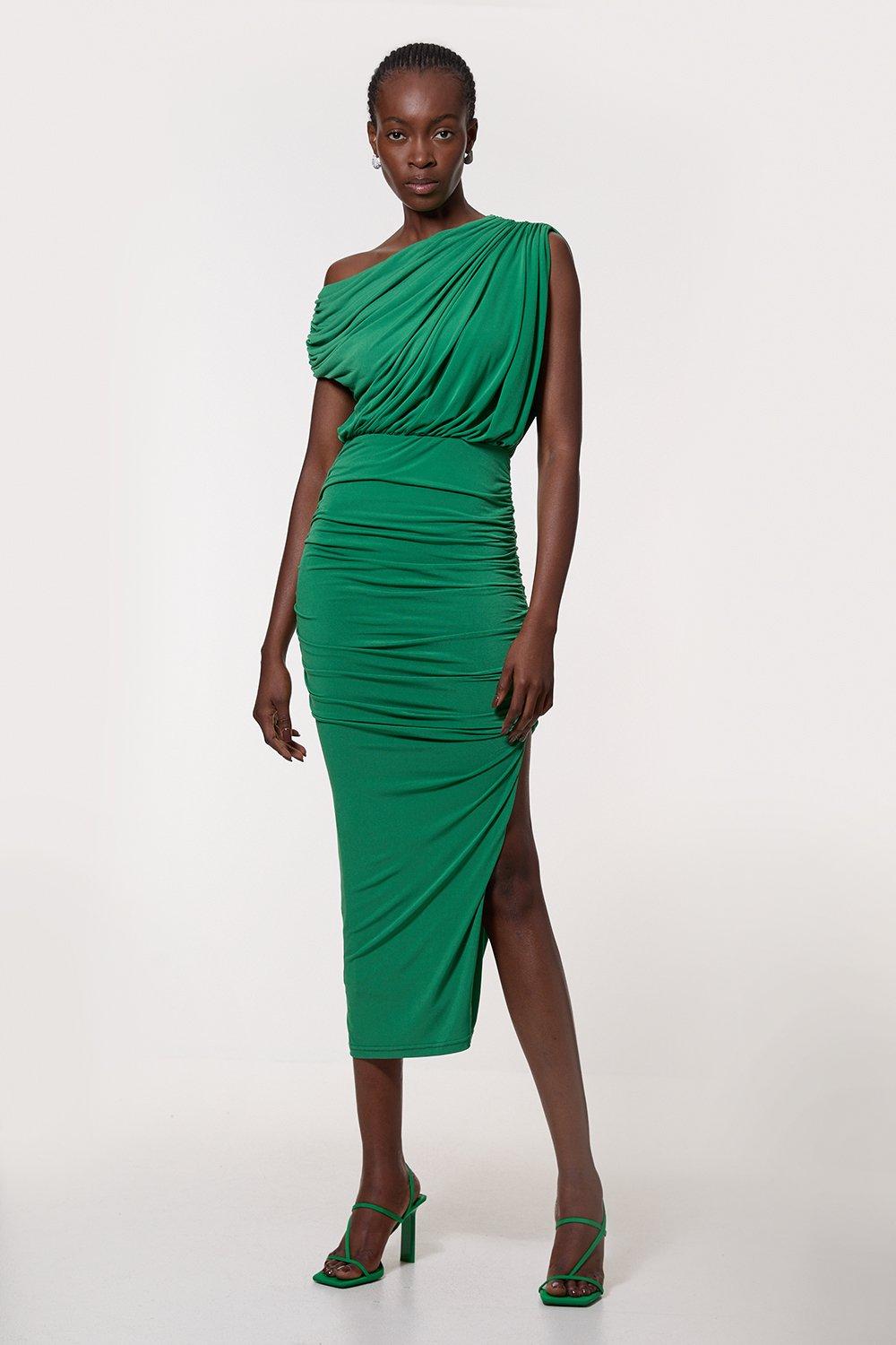 Jersey Crepe Asymmetric Neckline Maxi Dress - Green