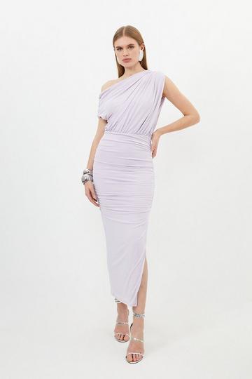 Lilac Purple Jersey Crepe Asymetric Neckline Maxi Dress