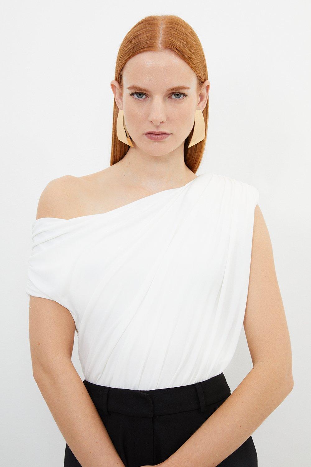 Jersey Crepe Asymmetric Bodysuit - Ivory