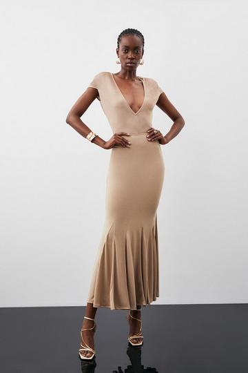 Jersey Crepe Ruched Midi Skirt sand