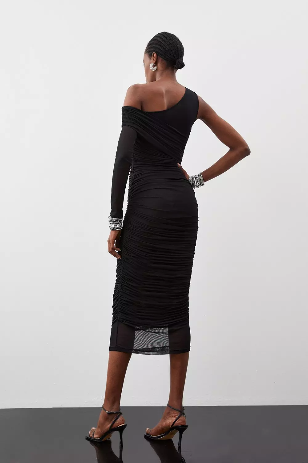 Mesh ruched shop maxi dress