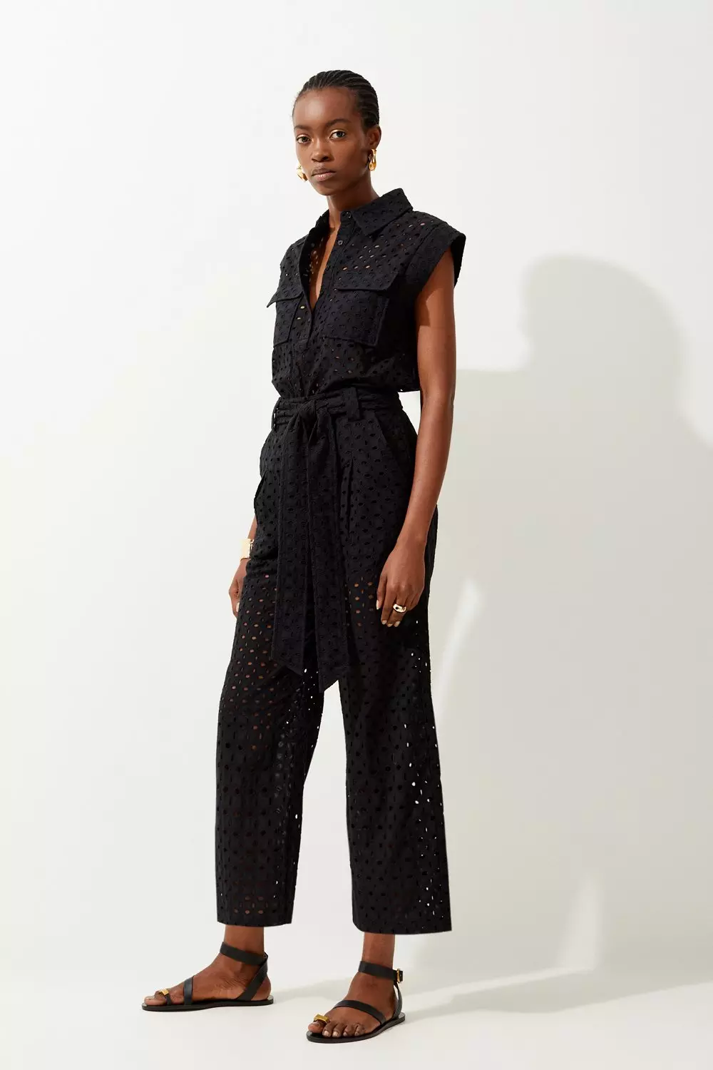 Belted Broderie Woven Trousers