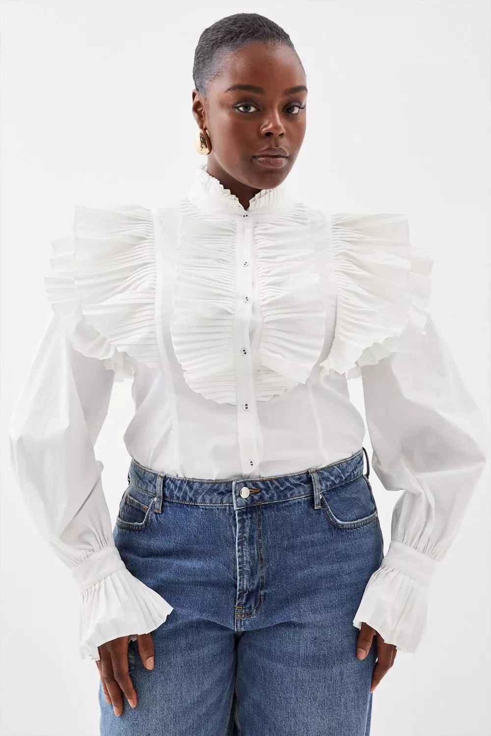 White ruffle top cheap plus size