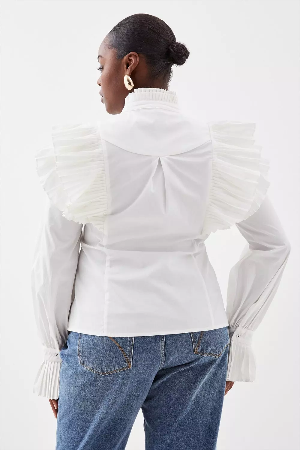 White ruffle shirt store plus size