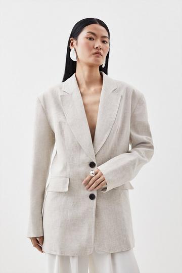 Linen Single Breasted Tailored Jacket pale grey