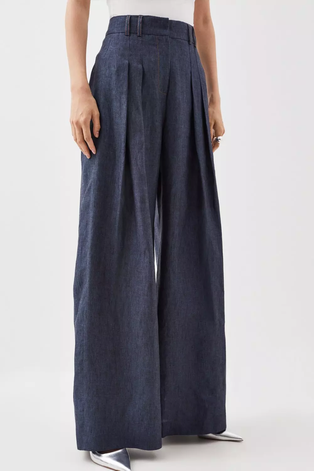 Indigo Linen Wide Leg Trouser