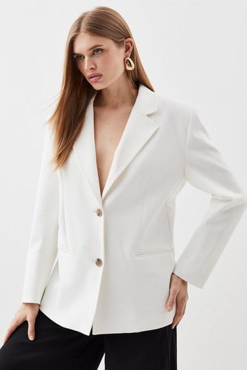 Compact Stretch Relaxed Tailored Single Breasted Blazer ivory