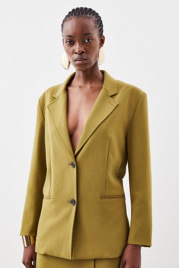 Compact Stretch Relaxed Tailored Single Breasted Blazer khaki