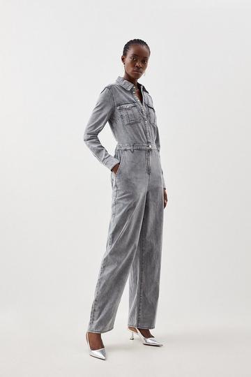 Grey Denim Long Sleeve Jumpsuit