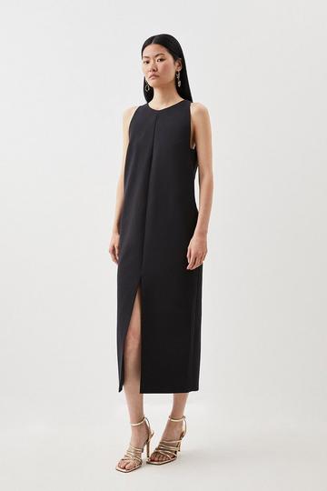 Black Compact Stretch Clean Sleeveless Midi Dress