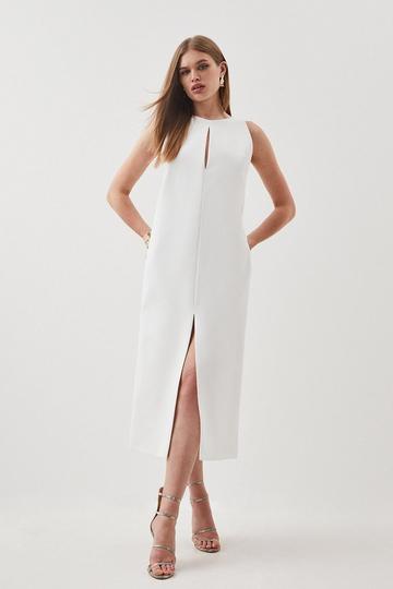 Compact Stretch Clean Sleeveless Midi Dress ivory