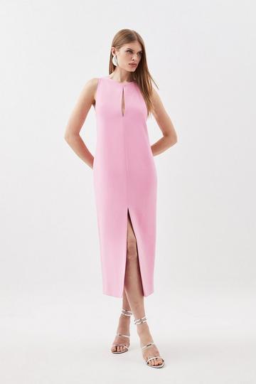 Pink Compact Stretch Clean Sleeveless Midi Dress