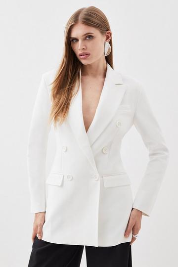 Clean Tailored Double Breasted Blazer Jacket ivory