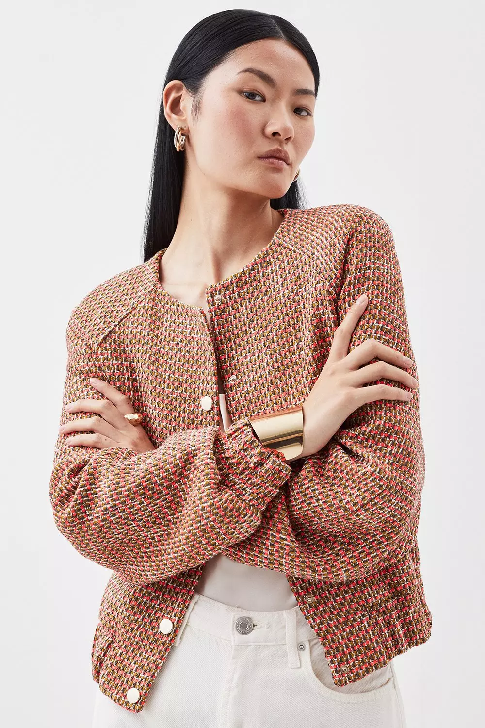 Neon Tweed Bomber Jacket | Karen Millen