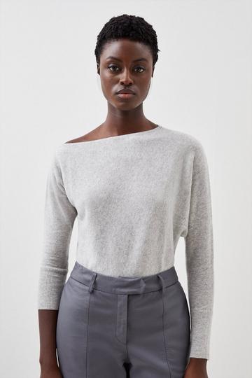 Cashmere Asymmetric Knit Sweater grey marl