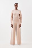 Camel Compact Wool Look Knit Trousers