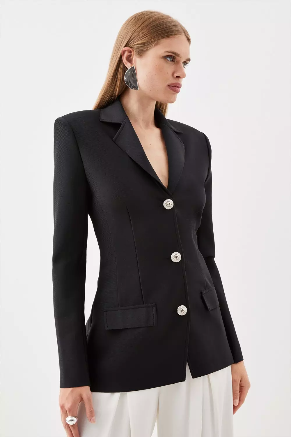 Figure Form Bandage Knit Power Shoulder Blazer Karen Millen