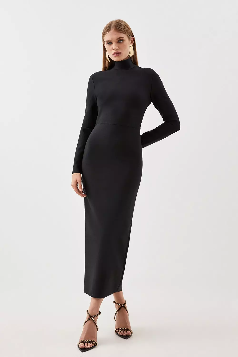 Black funnel clearance neck dress