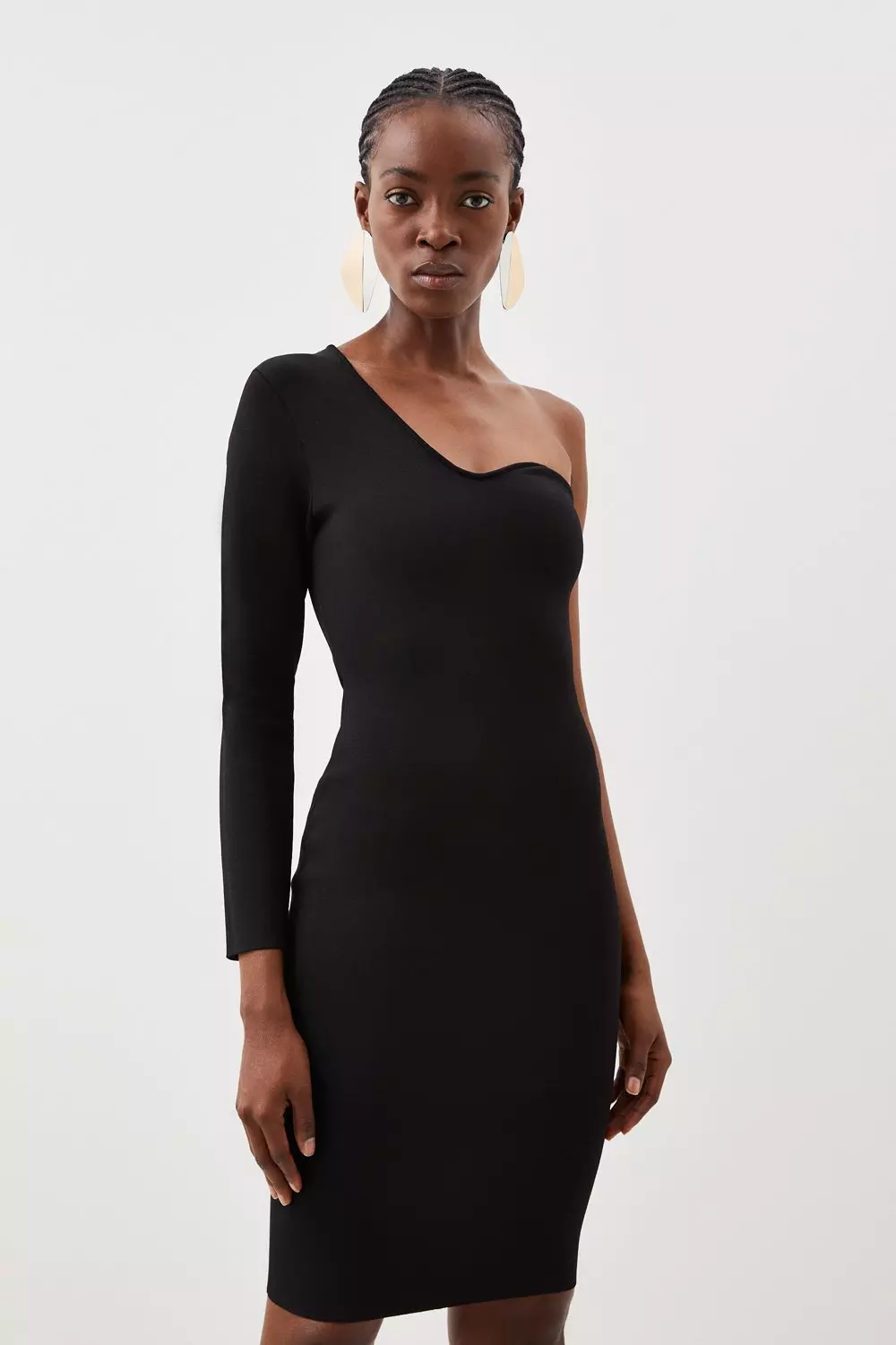 Viscose Blend Body Contouring One Shoulder Knit Pencil Dress