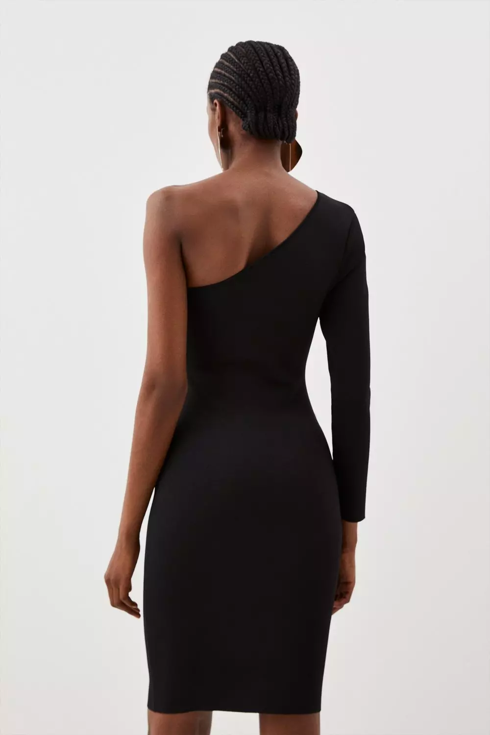 Black Textured Slinky One Shoulder Bralet Detail Bodycon Dress