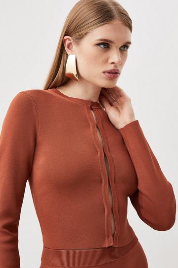 Viscose Blend Body Contouring Knit Cardigan toffee