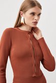Toffee Viscose Blend Body Contouring Knit Cardigan
