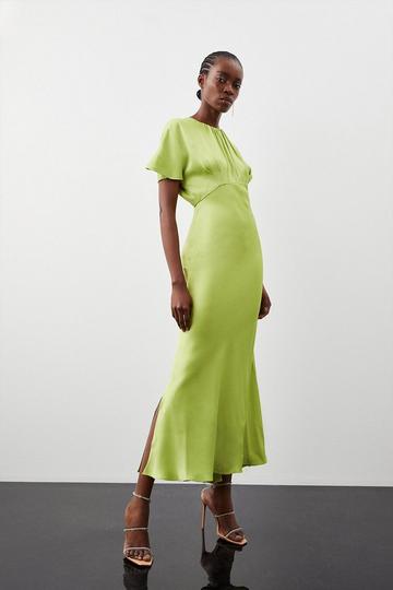 Satin Woven Crepe Maxi Dress green
