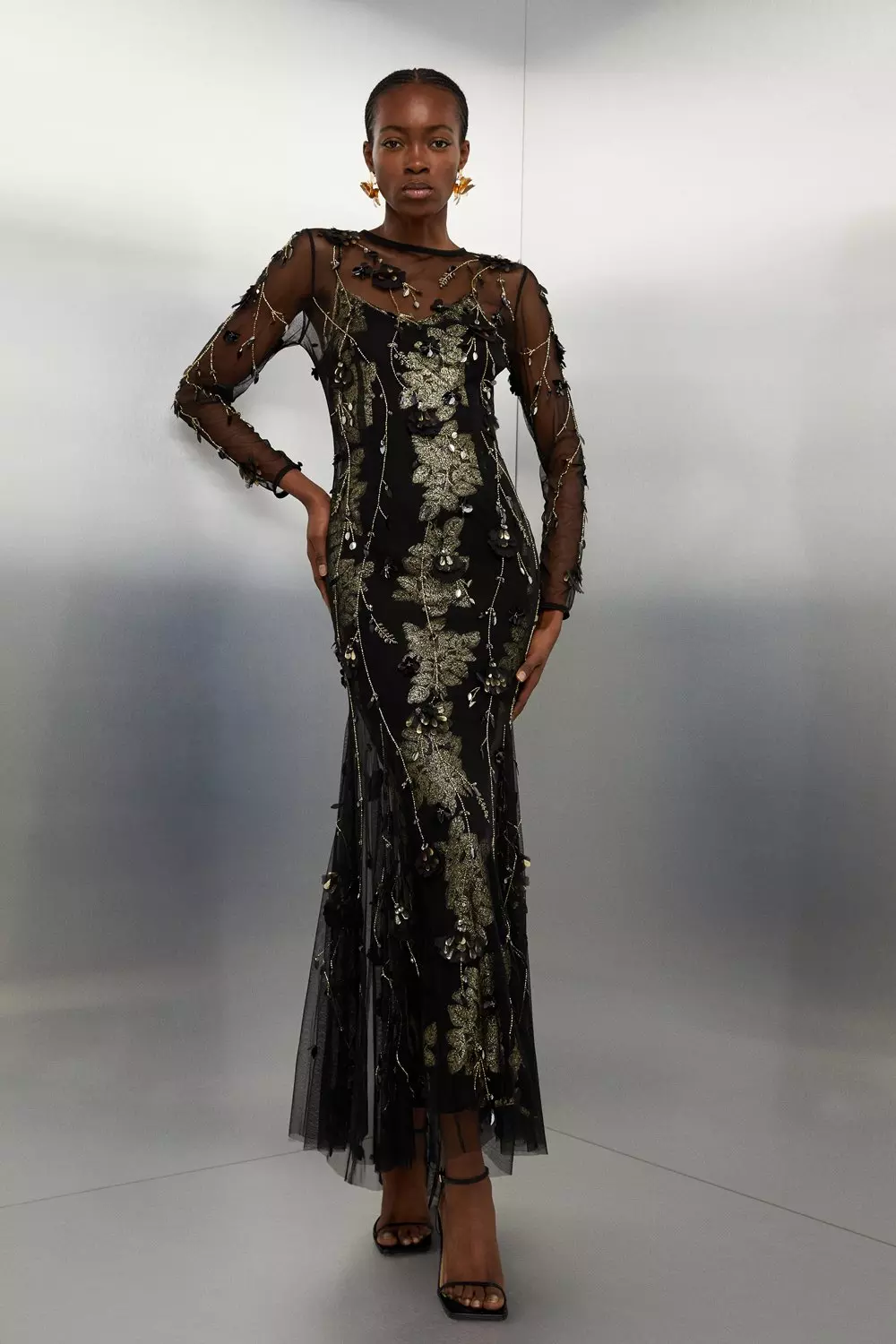 Metallic lace best sale applique gown