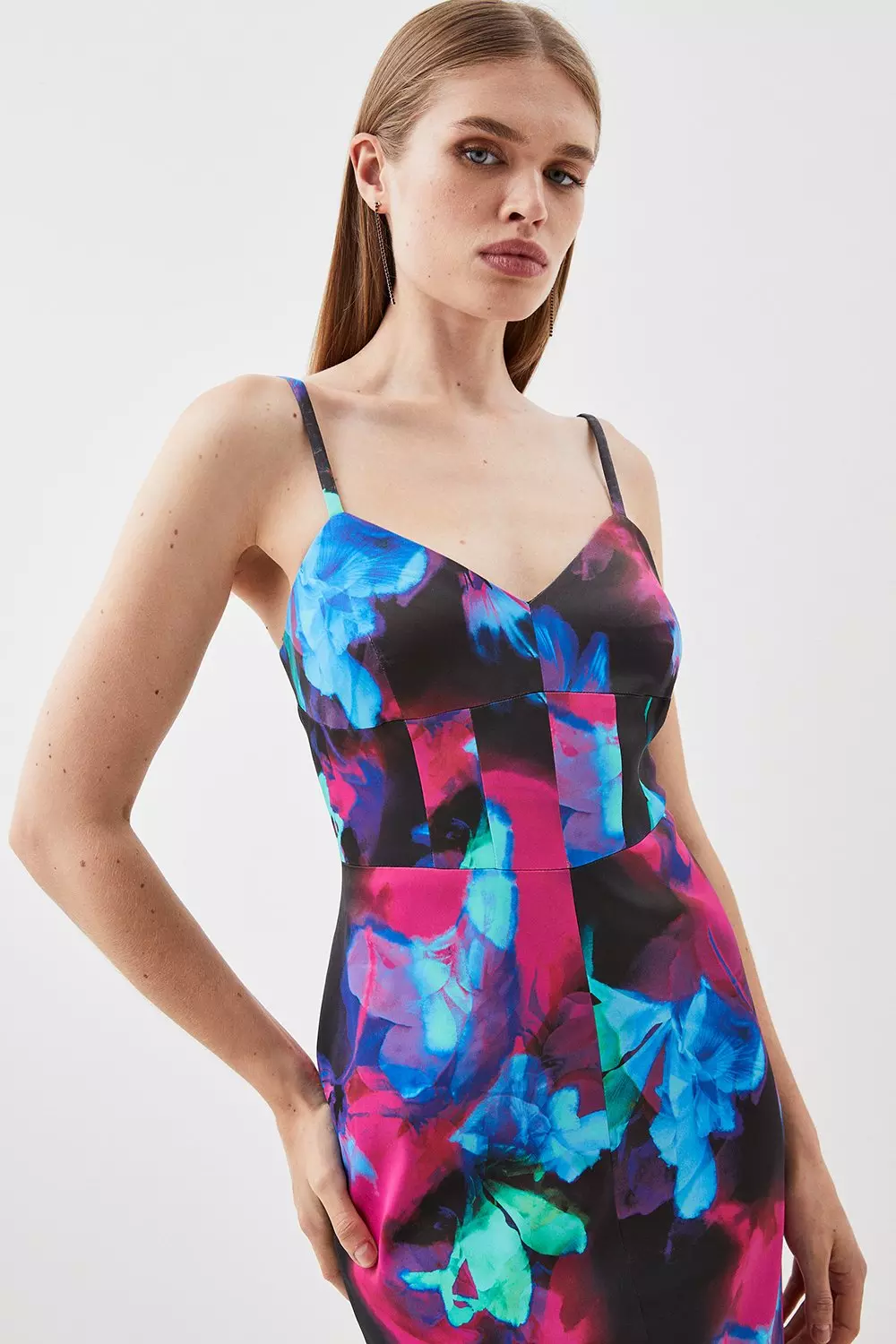 Multi Abstract Mesh Bandeau Lined Bodycon Dress