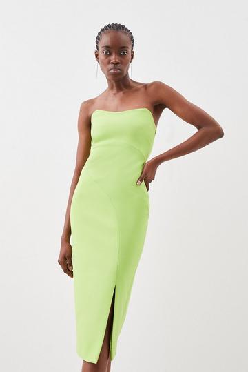 Tailored Compact Stretch Strappy Midi Pencil Dress lime