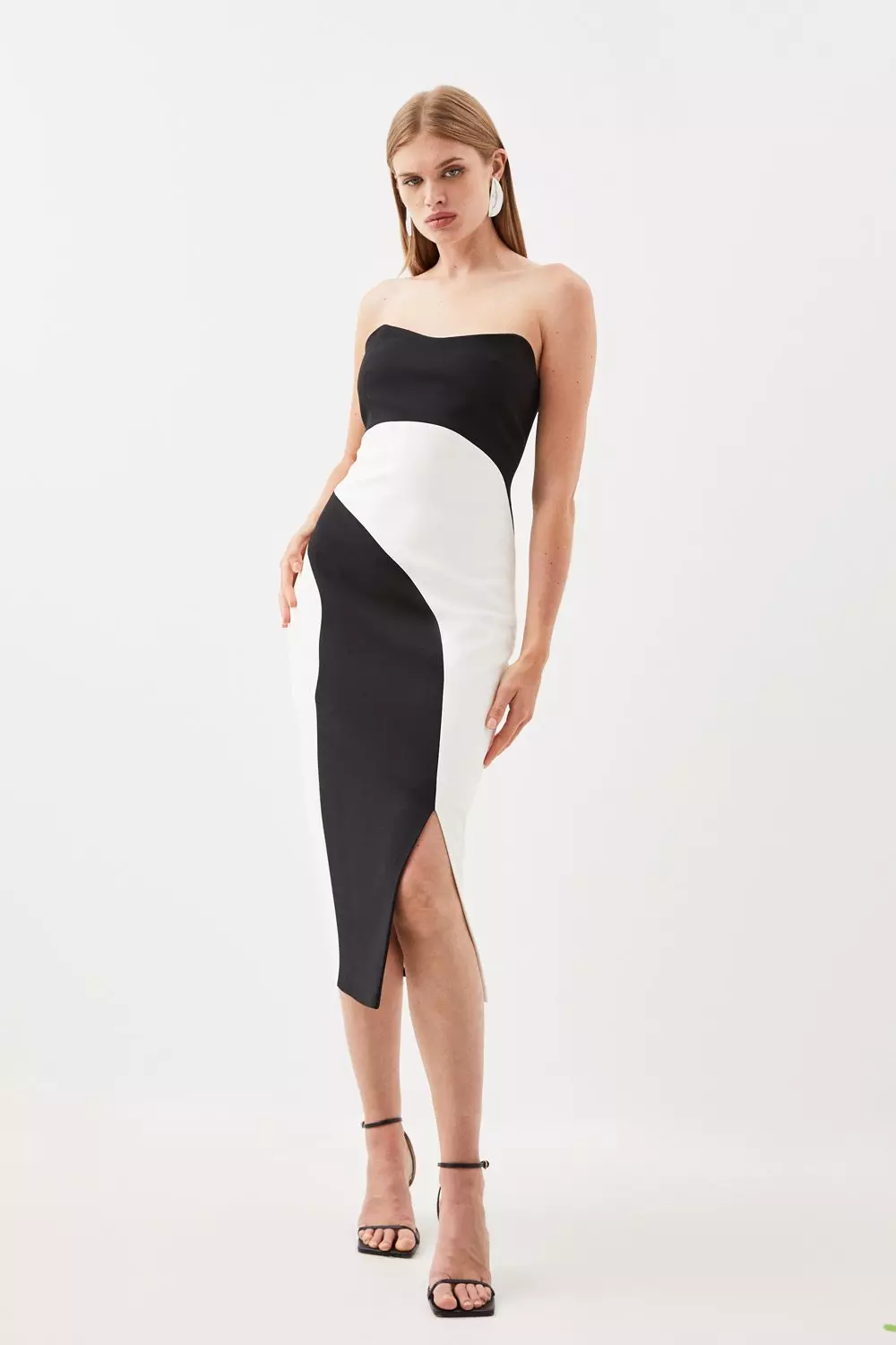 Tailored Compact Stretch Strappy Midi Pencil Dress