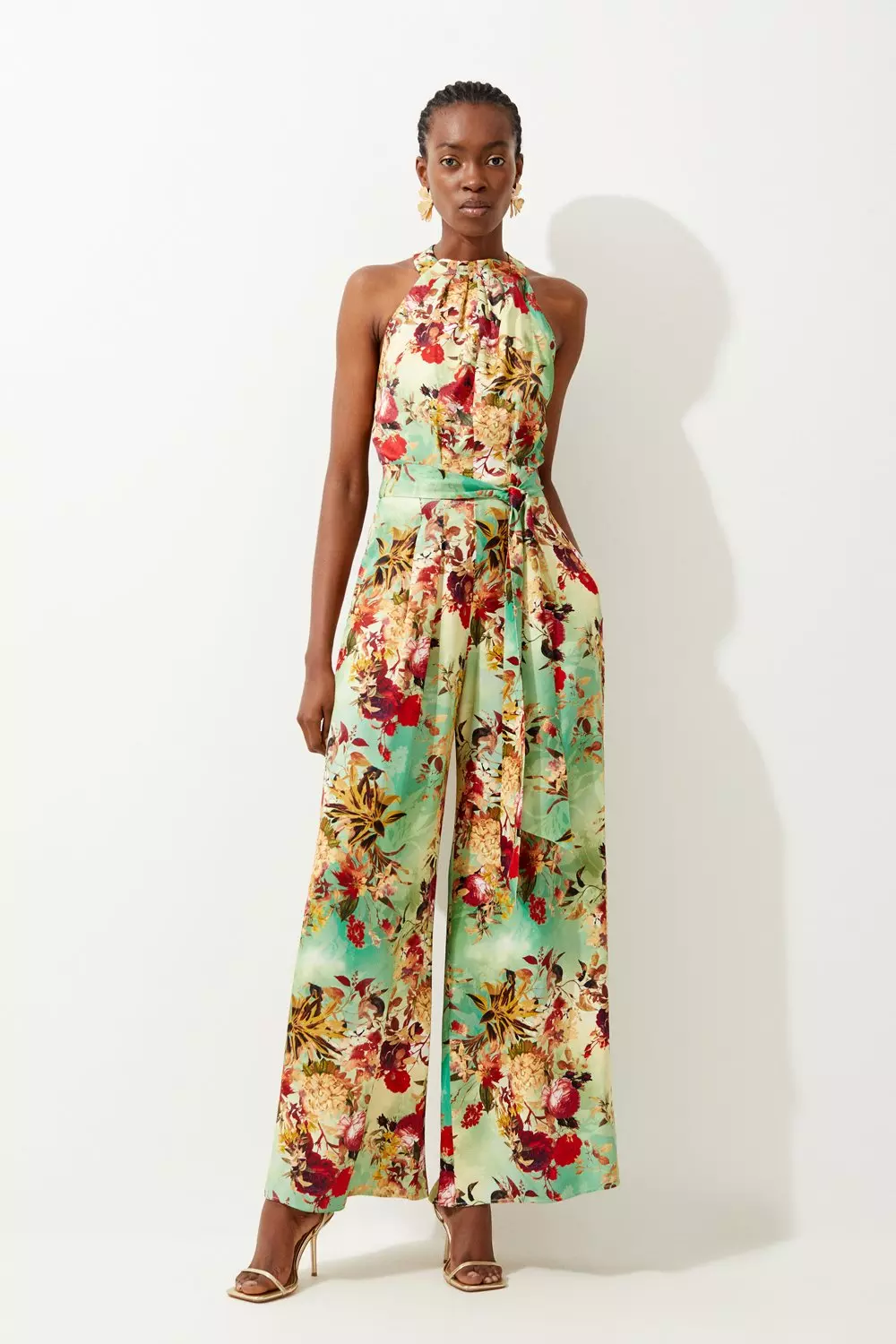 Satin floral hot sale jumpsuit