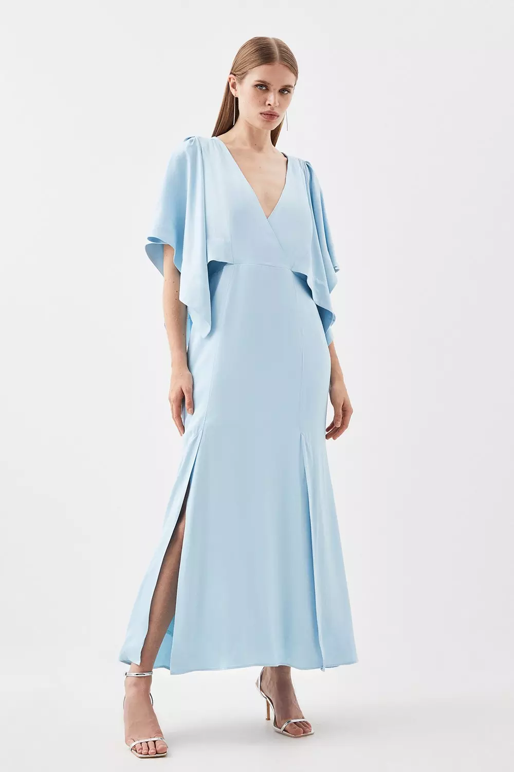 Petite Satin Crepe Tie Neck Woven Maxi Dress