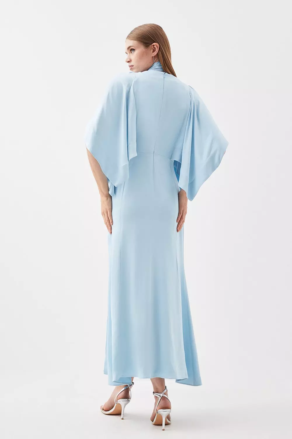 Petite Satin Crepe Tie Neck Woven Maxi Dress