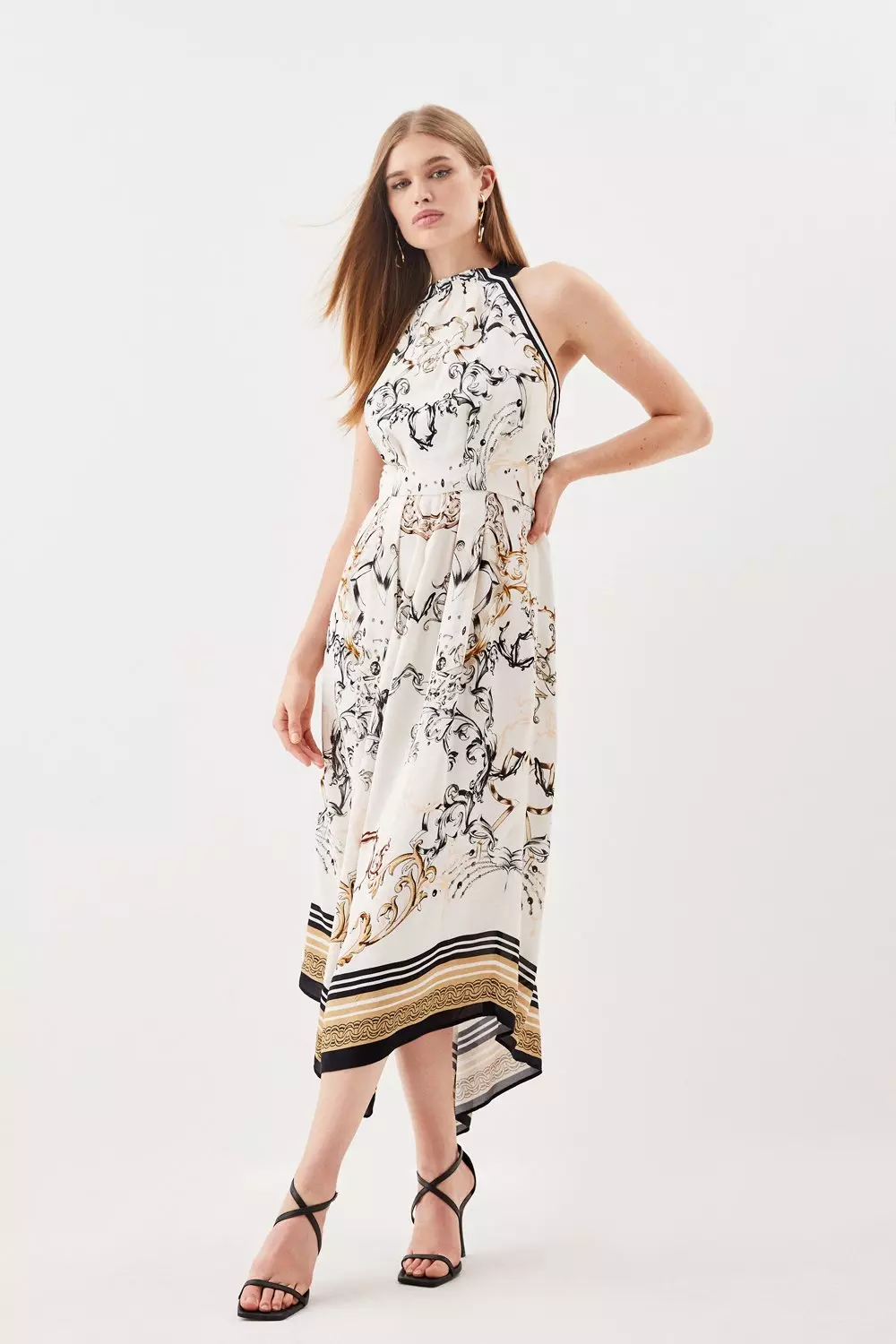 Petite Crepe Halter Strappy Woven Midi Dress