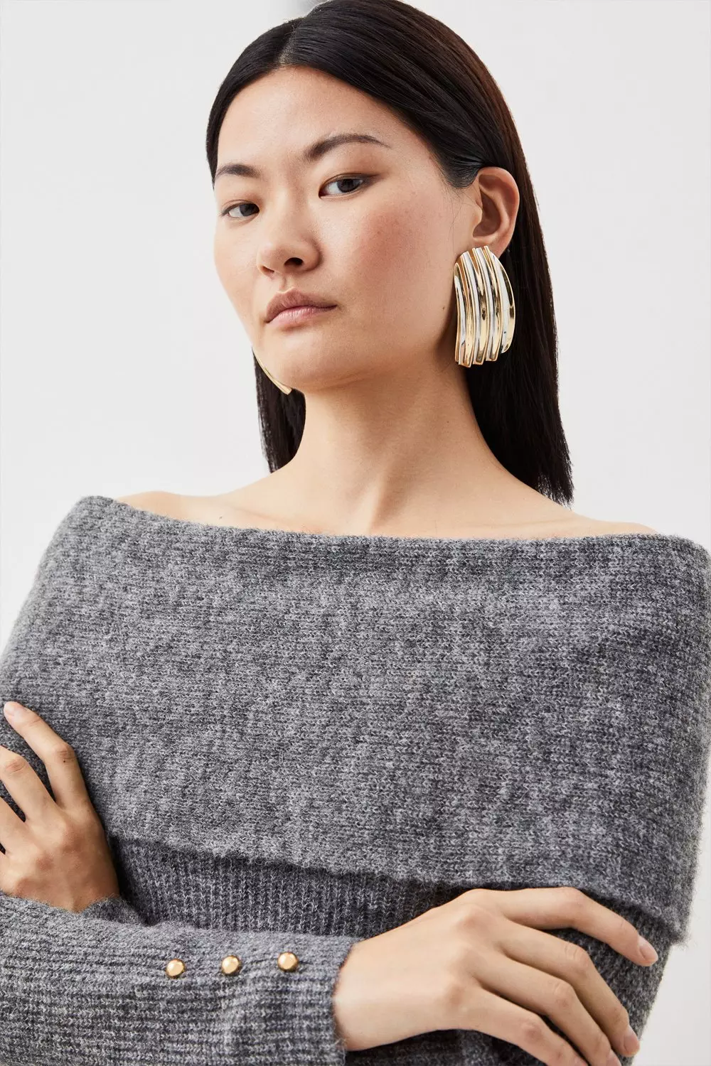 Wool Blend Cosy Off The Shoulder Knit Sweater | Karen Millen