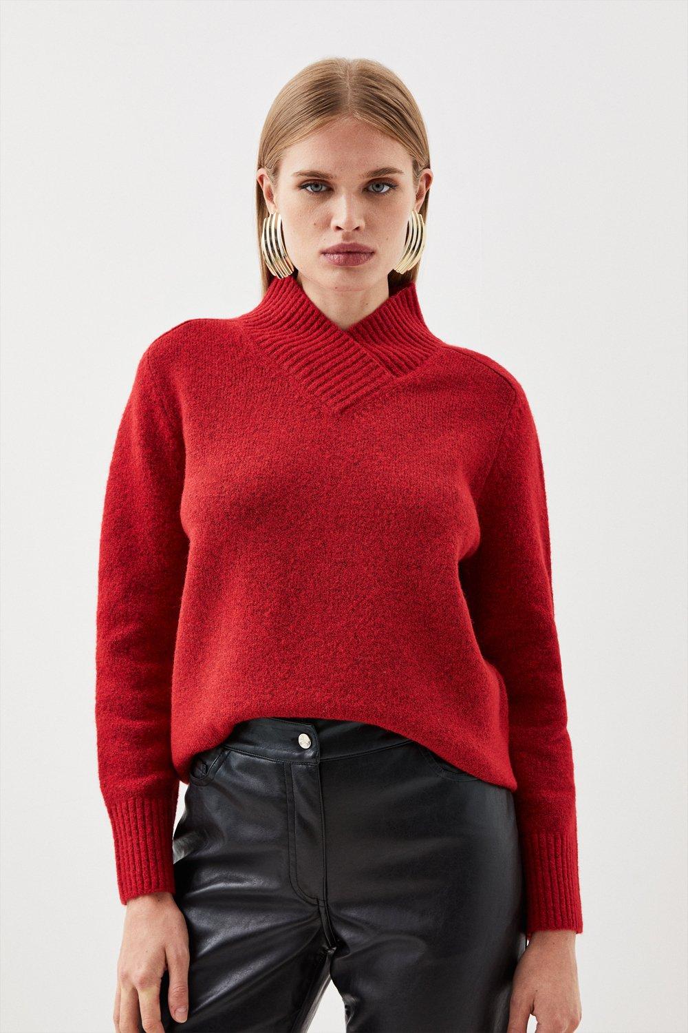 Wool Blend Cosy V Neck Knit Jumper - Red