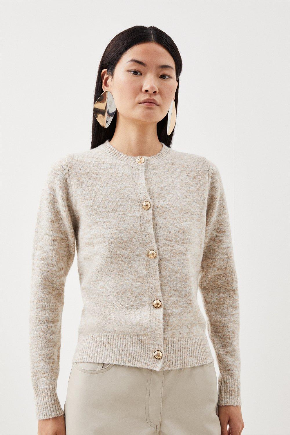 Wool Blend Cosy Crew Neck Knit Cardi - Ivory