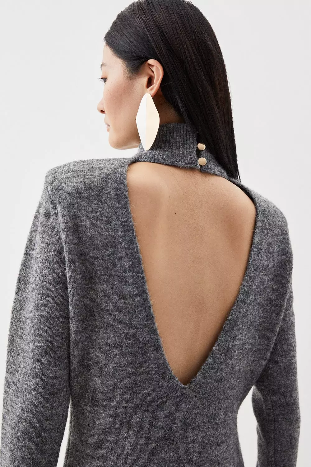 Wool Blend Cosy Turtleneck Open Back Knit Dress | Karen Millen